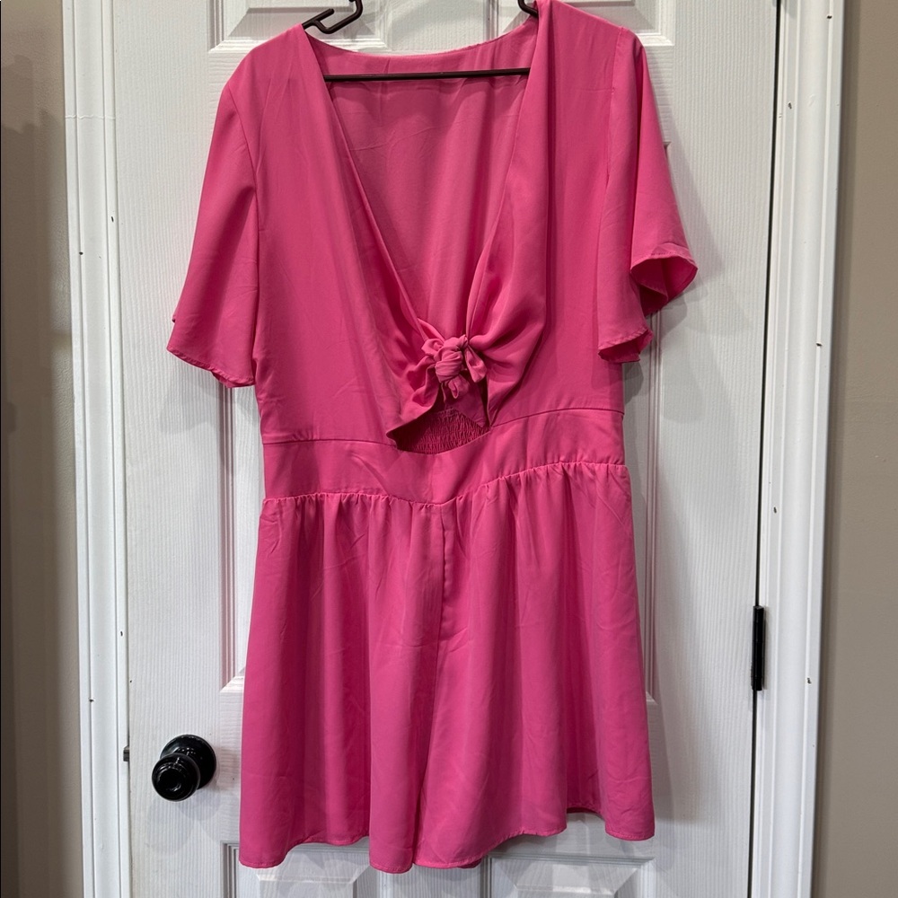 Pink Short Sleeve Romper with Front Tie